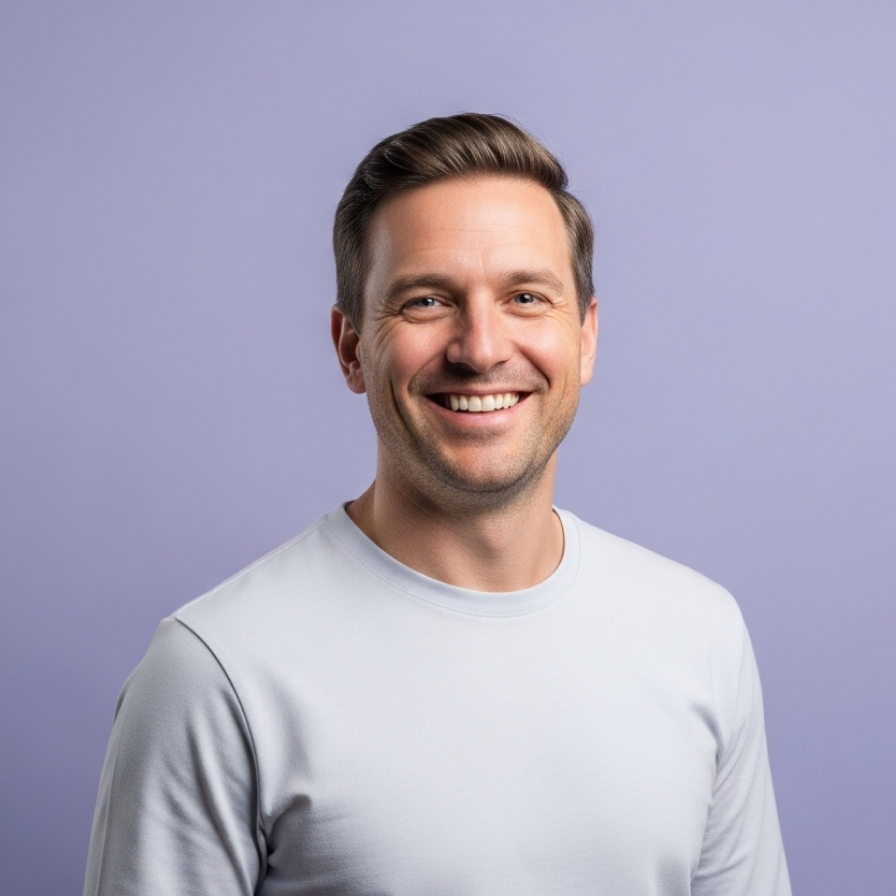 Marketing strategist smiling in a studio portrait